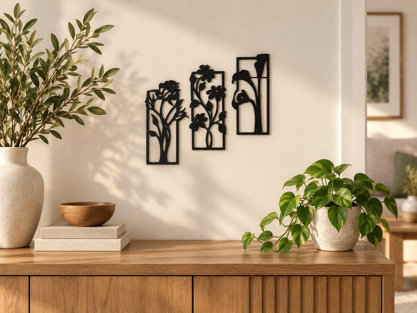 Kit 3 Quadros Decorativos Florais - imagem 2